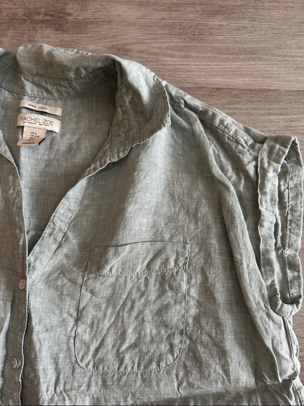 Rachel Zoe Light Sage Green Linen Button-Down Shirt - Picture 4 of 7